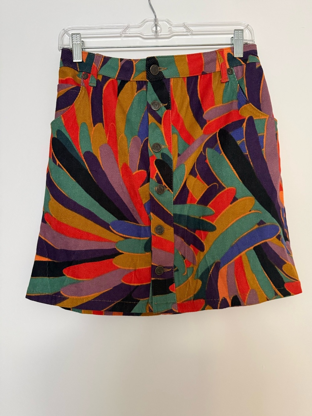FARM RIO x Anthropology Kiki Colorful Corduroy Button Up Skirt